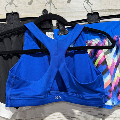 DSG Activewear Lot Shorts Sports Bra Girls M Blue Black Polyester Sporty EUC5