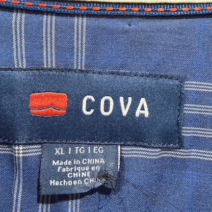 COVA Short Sleeve Button Up Shirt Mens XL Tan Plaid Tencel Cotton EUC2