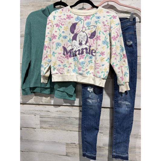 Old Navy Disney Bundle Girls XL 14 Green Minnie Mouse Distressed Jeggings0