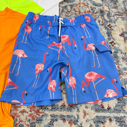 Swim Rash Guard Play Bundle Boys S 6/7 Flamingo Bright Tropical Beach *Flawed1