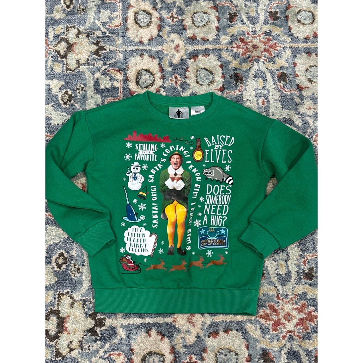Elf Movie Graphic Sweatshirt Kids S 6/7 Green Christmas Holiday GUC1