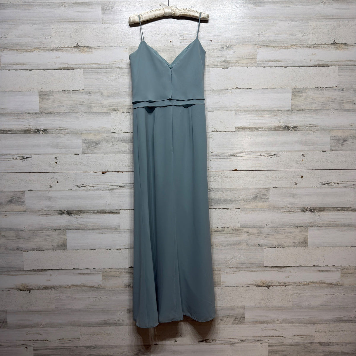 Jasmine Belsoie Maxi Dress Women 16 Blue Ruffle Chiffon Formal Bridesmaid EUC2