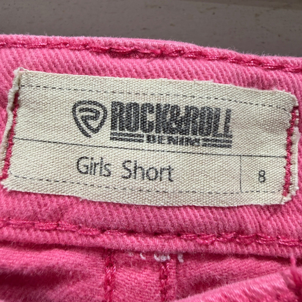Rock & Roll Denim Fringe Shorts Girls 8 Pink Western Rodeo Cowgirl EUC1