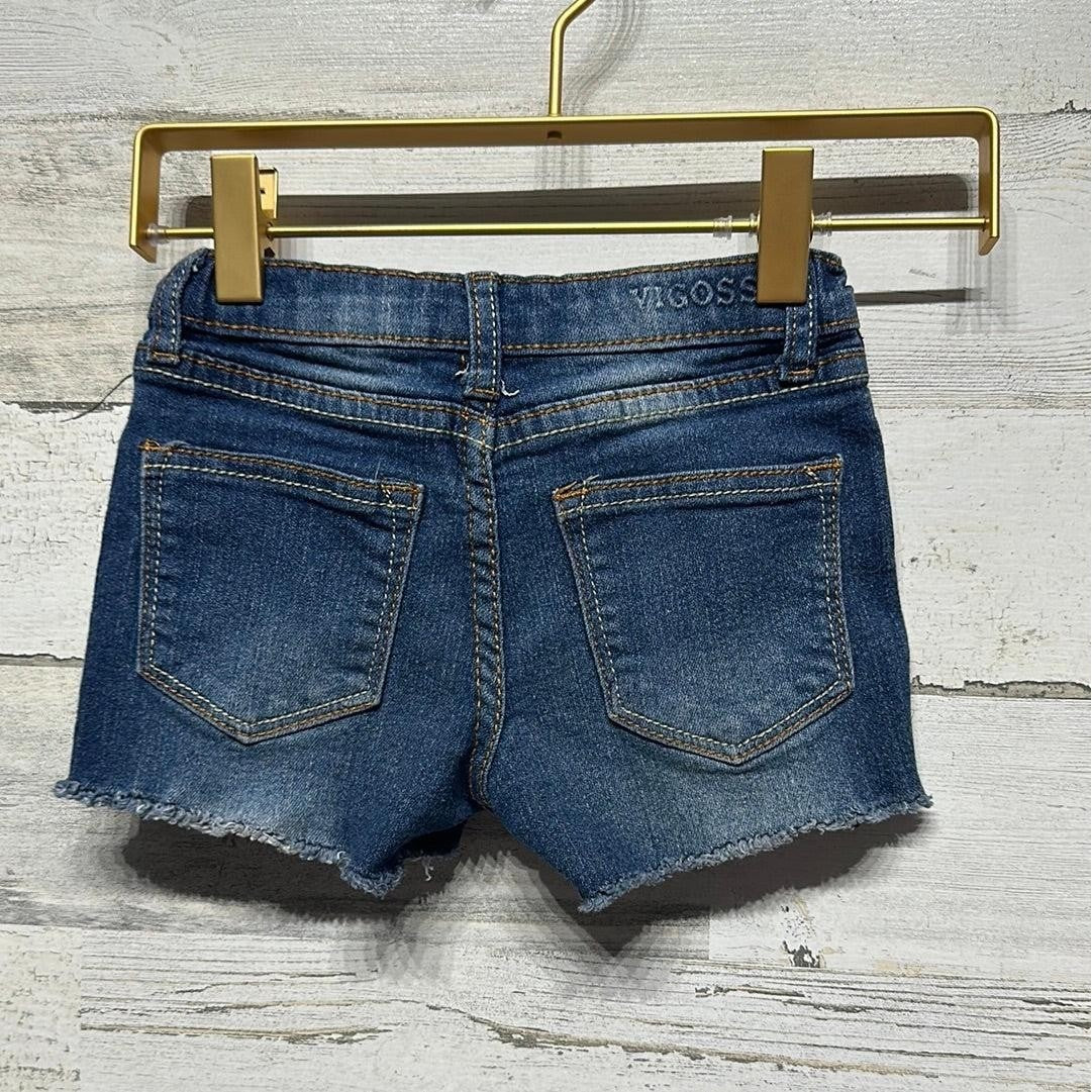 Vigoss Denim Shorts Girls Size 5 Blue Side Sparkle Stripe Adjustable Waist EUC2