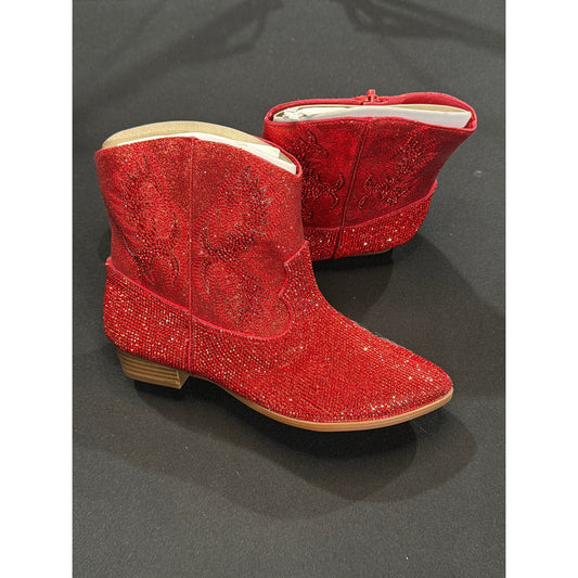 GB Rhinestone Western Boots Girls 3M Red Crystal Cowgirl Glam EUC0