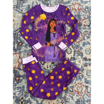 Disney Wish Pajama Set Girls 6 Purple Asha Star Shine On EUC0