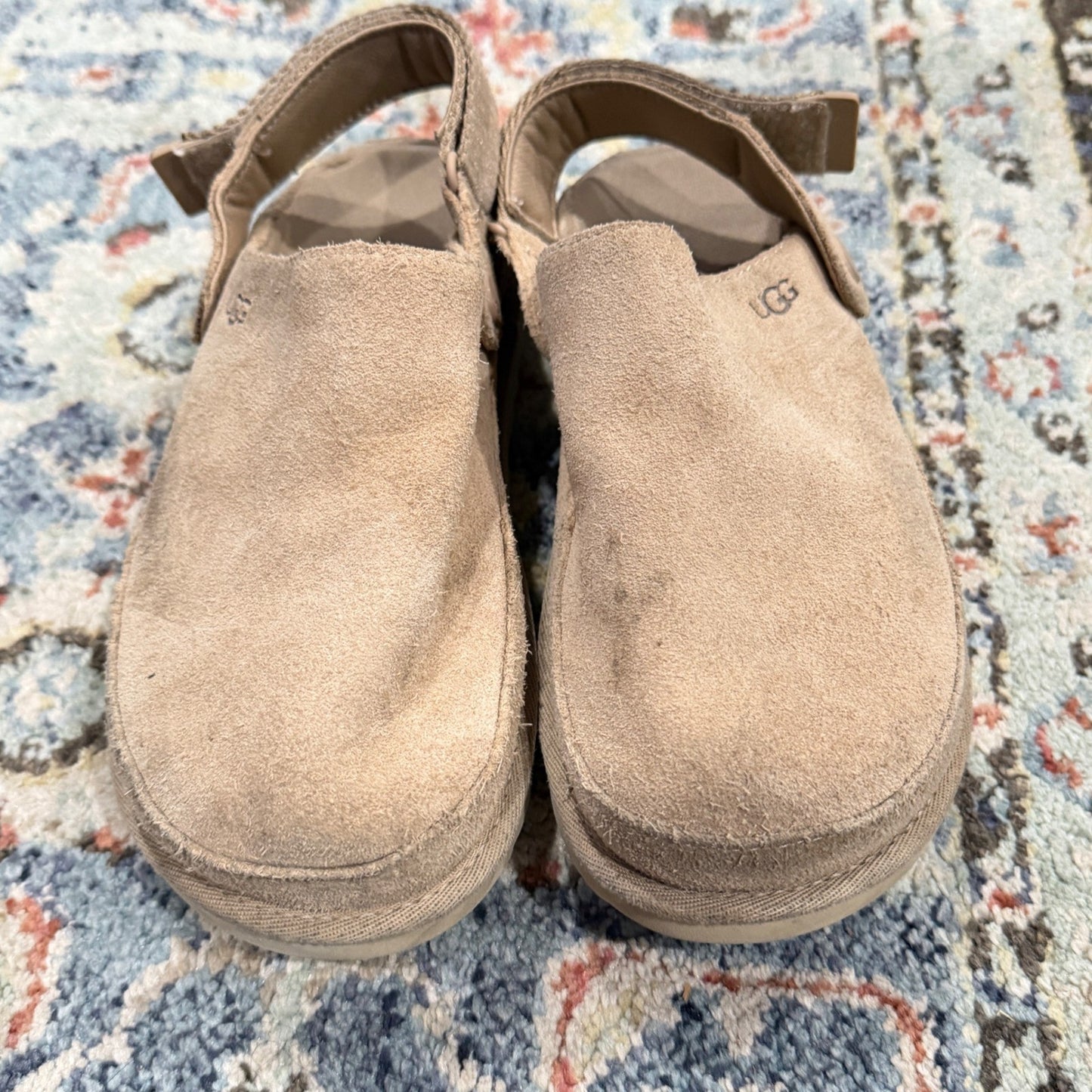 UGG Goldenstar Clog Women 5.5 Driftwood Suede Platform Strap Comfort GUC2
