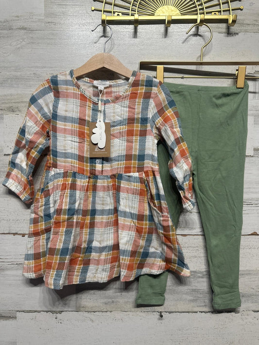 Angel Dear Tunic and Leggings Set Girls 4T Green Orange Plaid Muslin NWT0