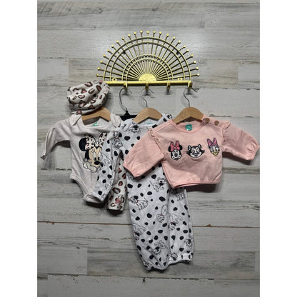 Disney Baby Clothes Bundle Girls 0-6M Pink Minnie 101 Dalmatians 5pc Set EUC0
