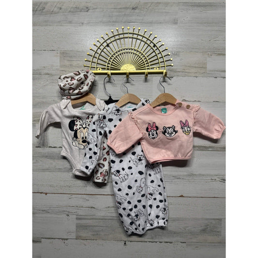 Disney Baby Clothes Bundle Girls 0-6M Pink Minnie 101 Dalmatians 5pc Set EUC0