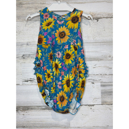 Little Sleepies Bubble Romper Girls 18-24M Blue Sunflower Floral Cottagecore EUC0