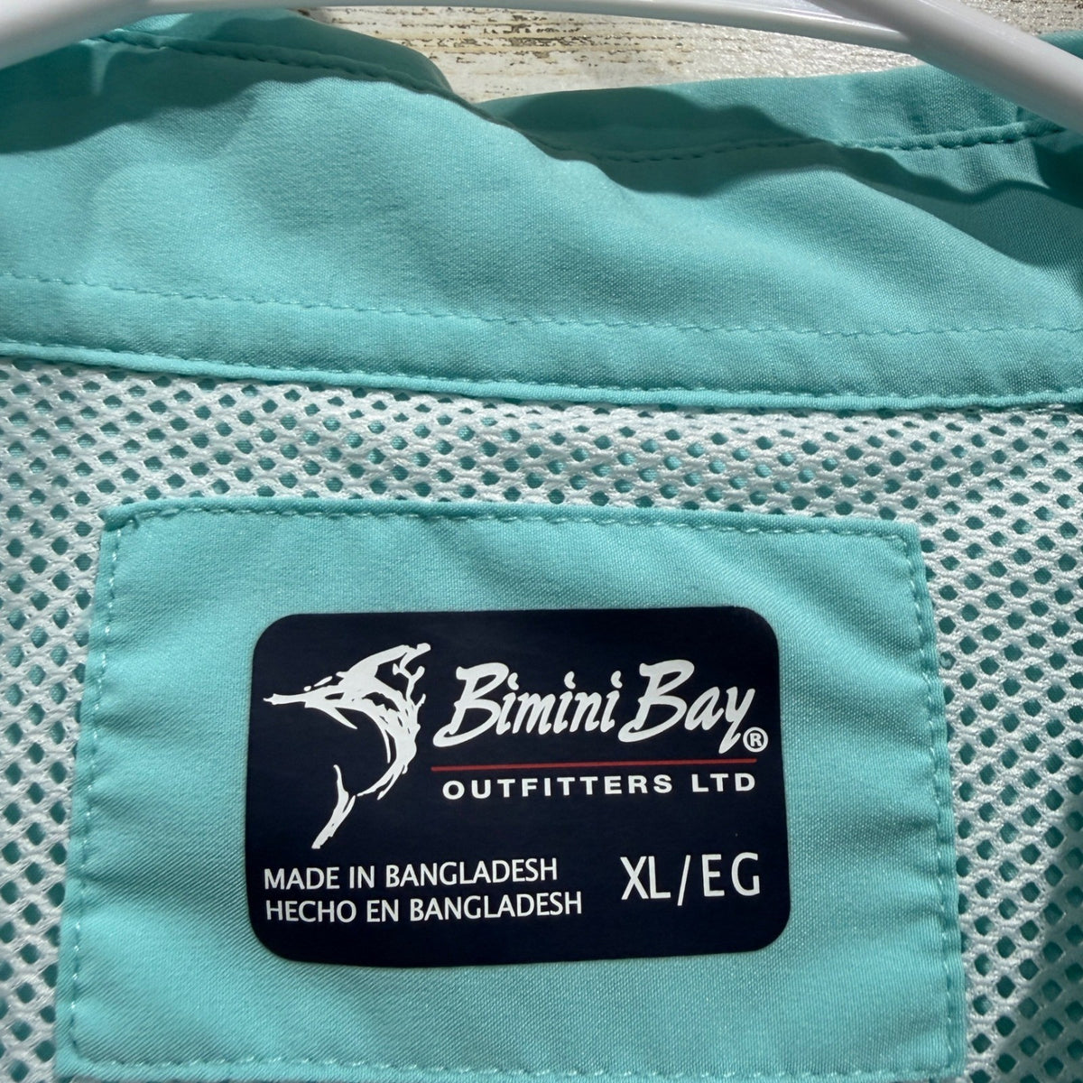 Bimini Bay Fishing Shirt Men XL Blue Short Sleeve Vented Performance *Flawed2