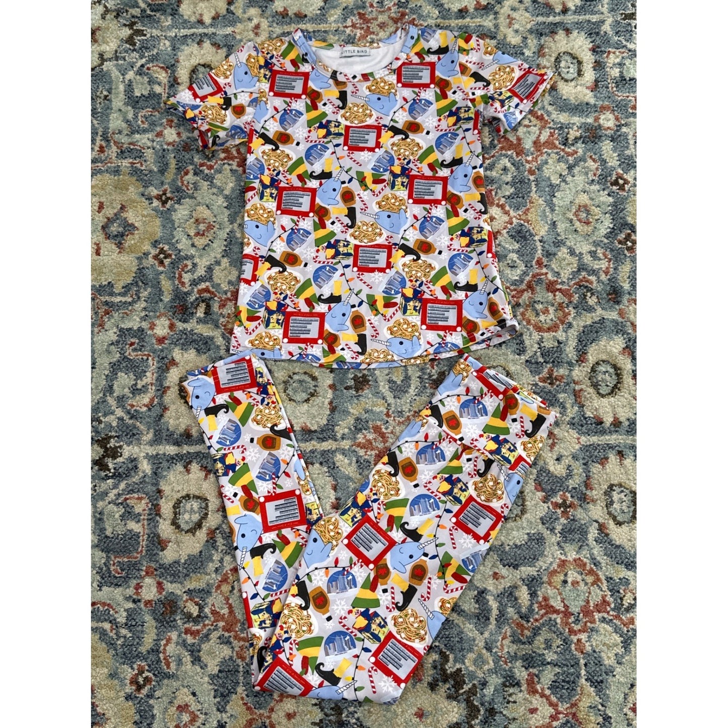 Little Bird Pajama Set Kids 9-10 Multicolor Elf Movie Graphic Print EUC0