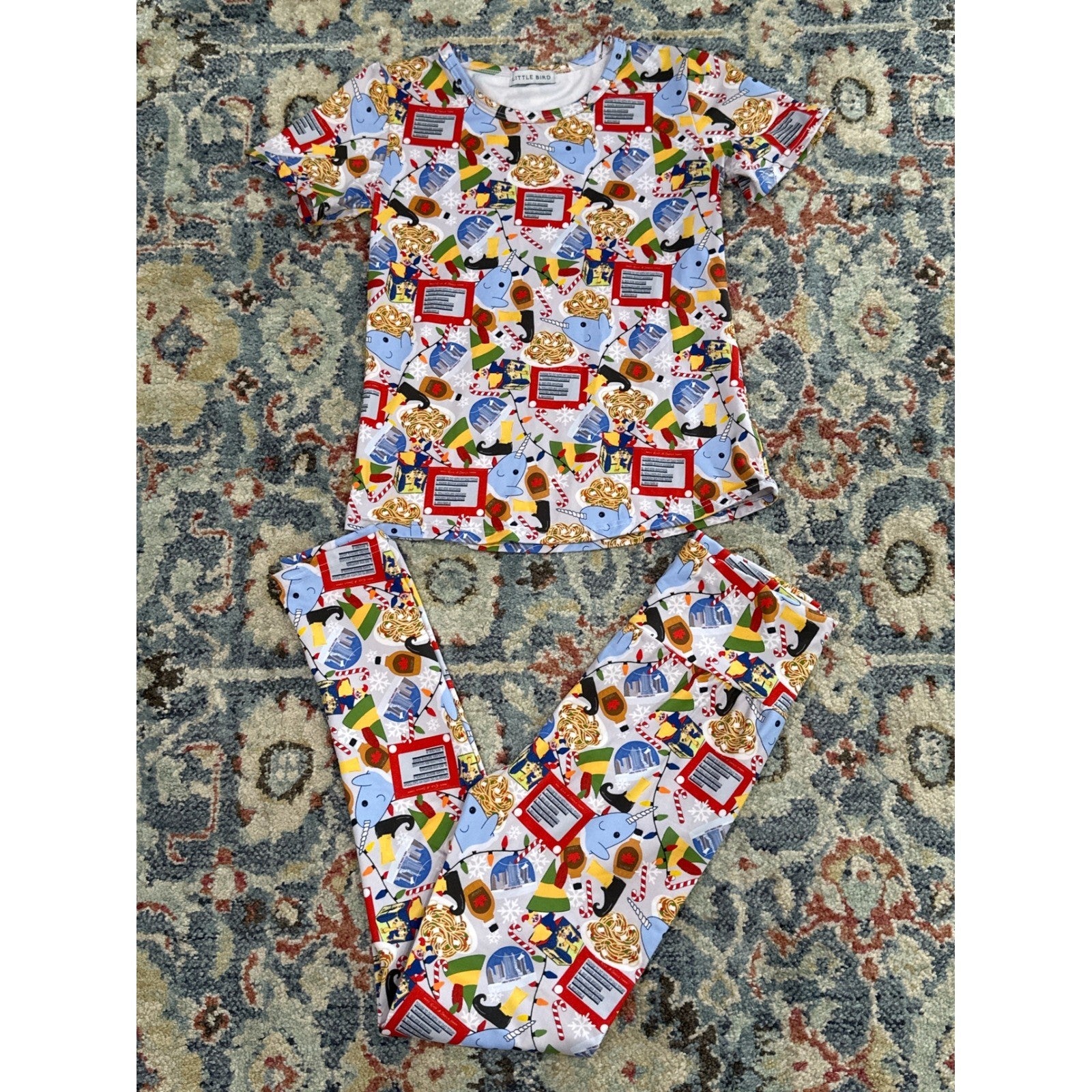 Little Bird Pajama Set Kids 9-10 Multicolor Elf Movie Graphic Print EUC0