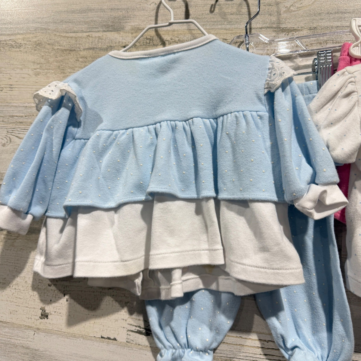 Vintage Kitten Graphic 3pc Outfit Set Girls 6-9 Months Blue Pink Cotton Flawed*13