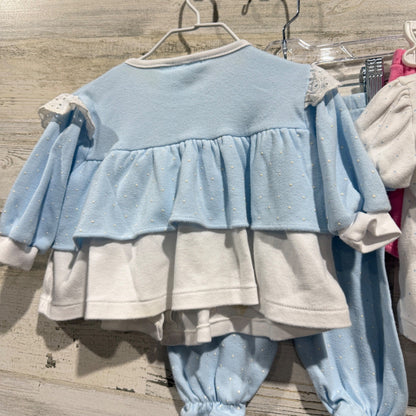 Vintage Kitten Graphic 3pc Outfit Set Girls 6-9 Months Blue Pink Cotton Flawed*13