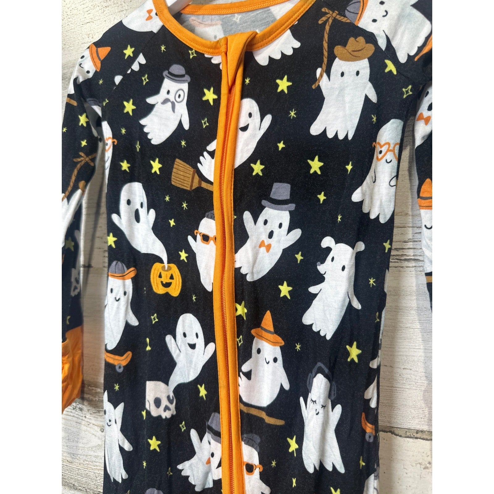 Little Sleepies Zippy Pajamas Kids 18-24M Black Ghost Pumpkin Halloween GUC1