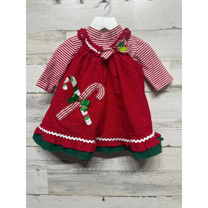 Candy Cane Dress Baby Girls 9M Red Holiday Ric Rac Corduroy EUC0
