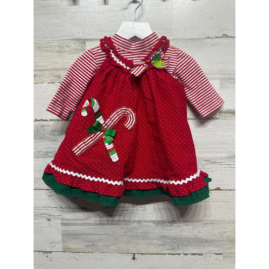 Candy Cane Dress Baby Girls 9M Red Holiday Ric Rac Corduroy EUC0