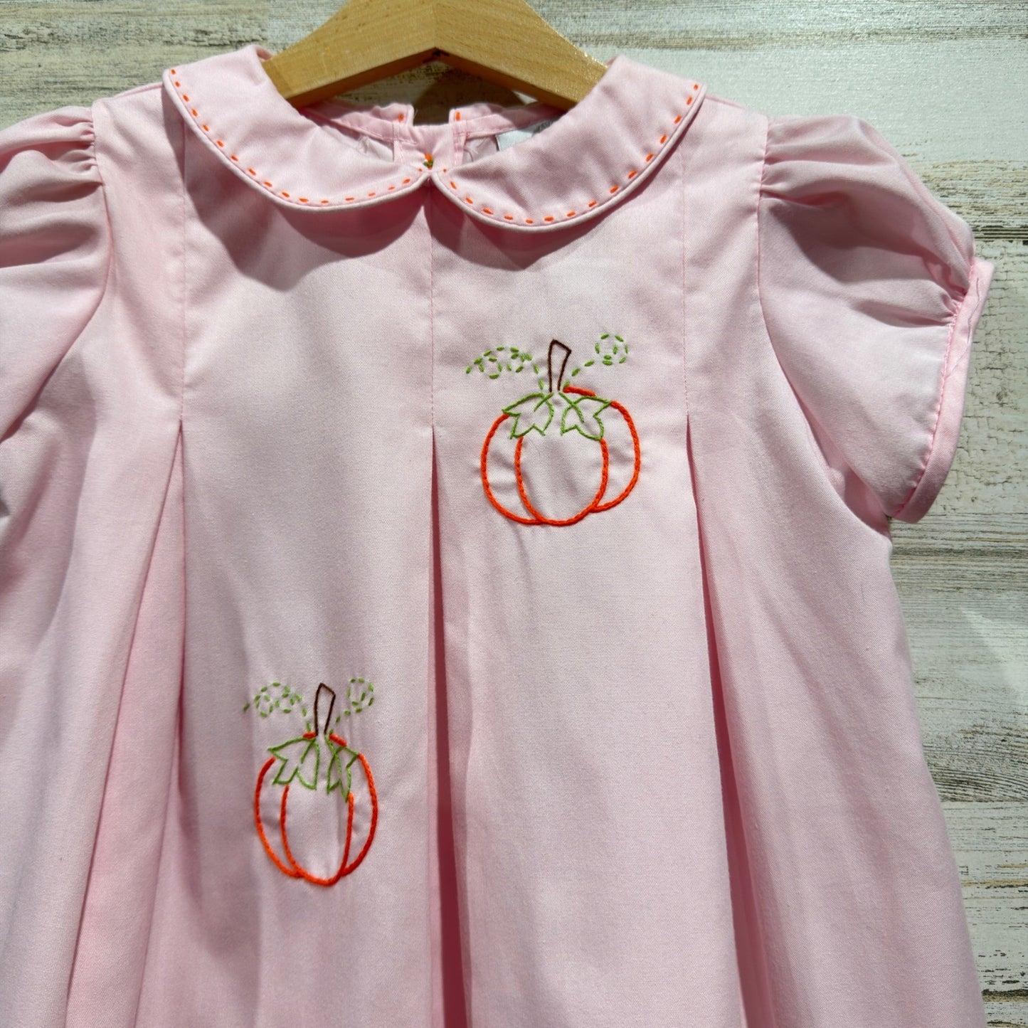 The Proper Peony Pumpkin Dress Girls 3T Pink Embroidered Fall Heirloom *Flawed1