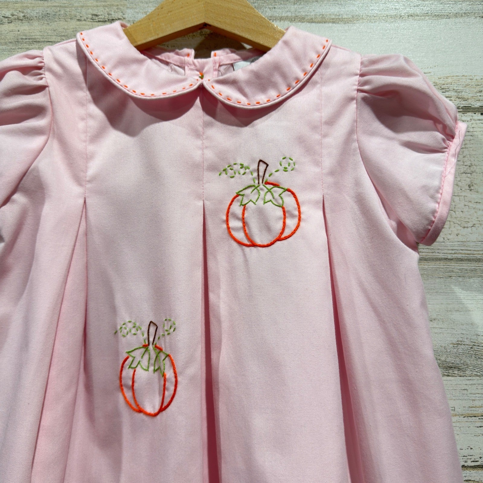 The Proper Peony Pumpkin Dress Girls 3T Pink Embroidered Fall Heirloom *Flawed1