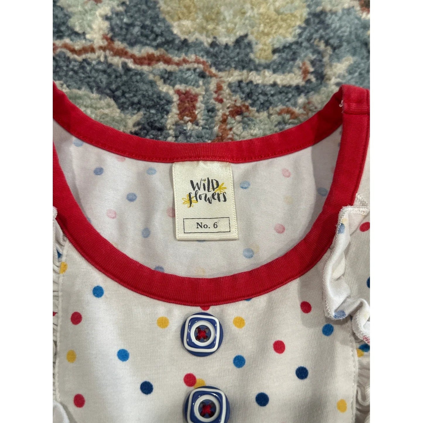 Wildflowers Tutu Dress Girls Size 6 Blue Red Polka Dot Tulle1