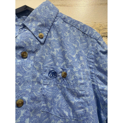 Wrangler Button Down Shirt Boys XS Blue Paisley Western Cowboy EUC1