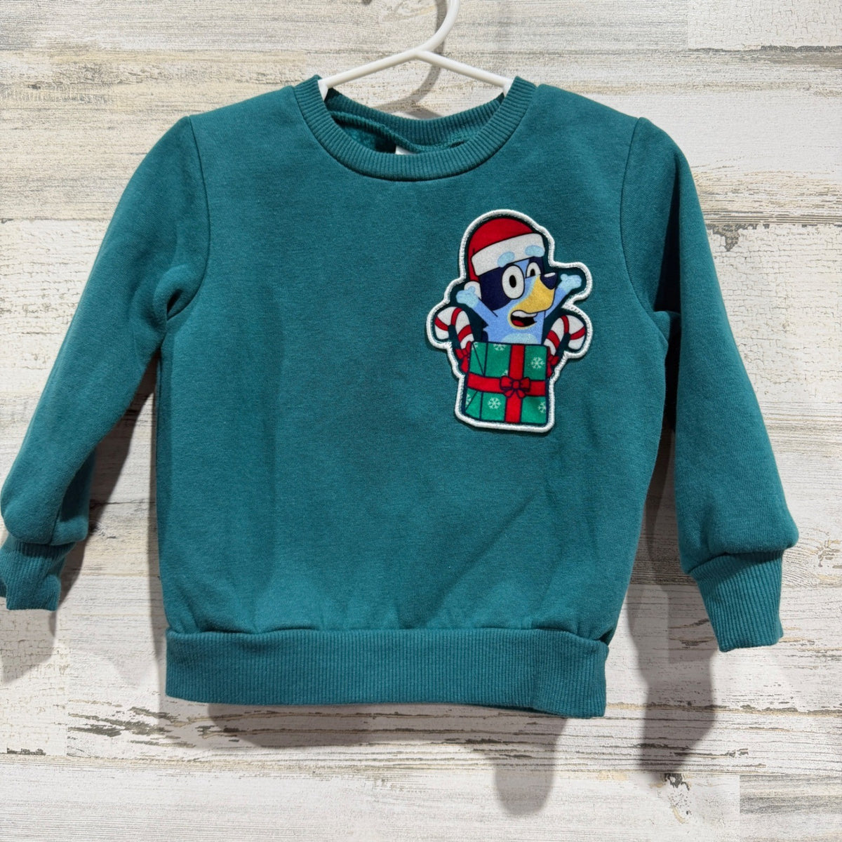 Bluey Sweatshirt Kids 18M Teal Christmas Wish List Holiday EUC0