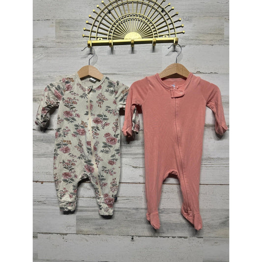 Baby Sleepers Girls 0-3M 3-6M Pink Floral Bamboo Modal Footie Romper Bundle0