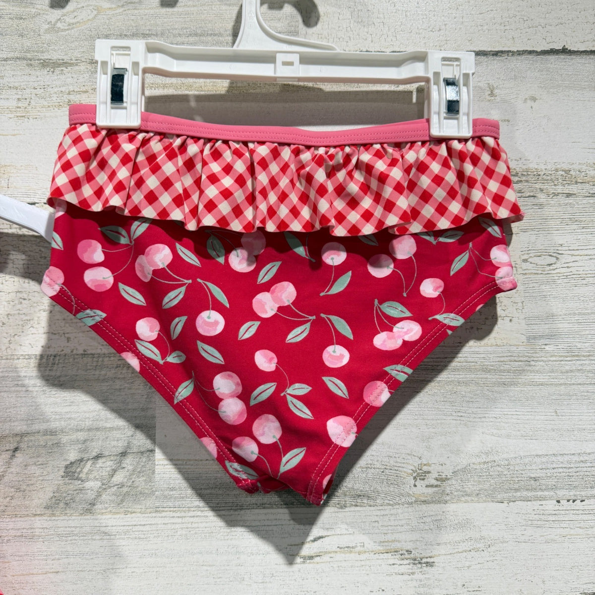 Matilda Jane Tankini Swimsuit Girls 10 Red Cherry Gingham Ruffle Retro EUC4