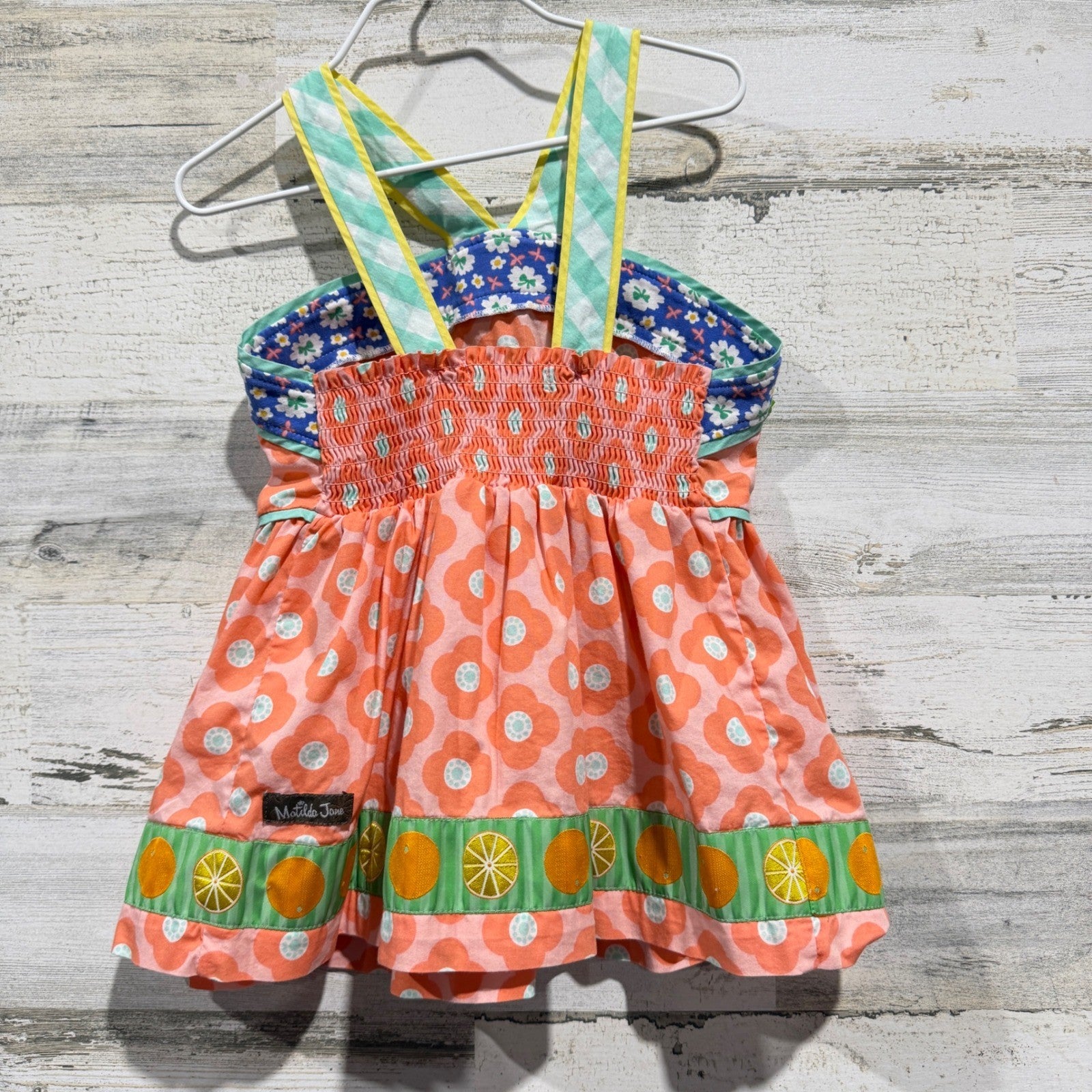 Matilda Jane Tunic Top Girls 6 Pink Floral Citrus Fruit Mixed Print EUC3