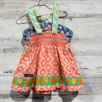 Matilda Jane Tunic Top Girls 6 Pink Floral Citrus Fruit Mixed Print EUC3