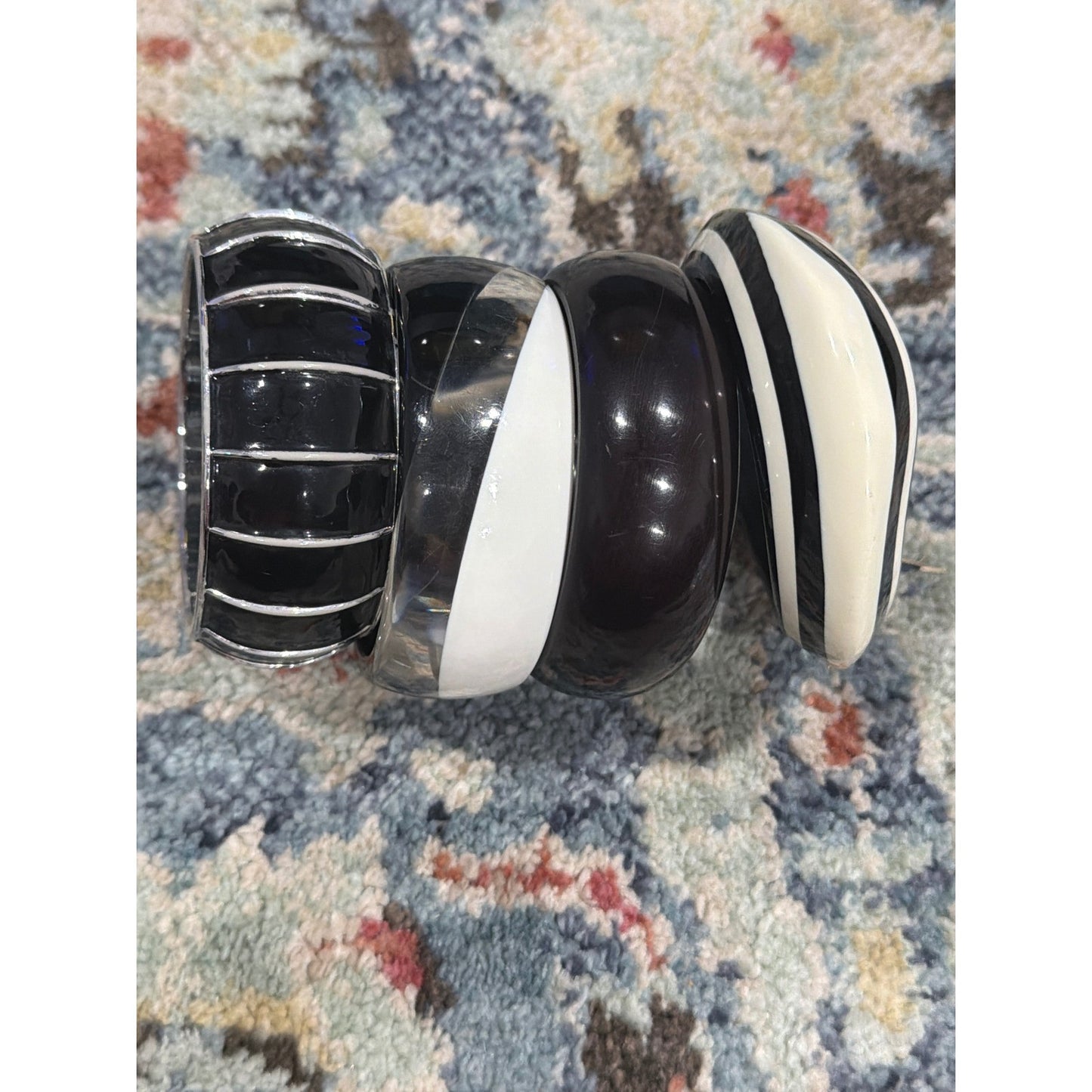 Bangle Bracelet Bundle Women Black White Geometric Mod1