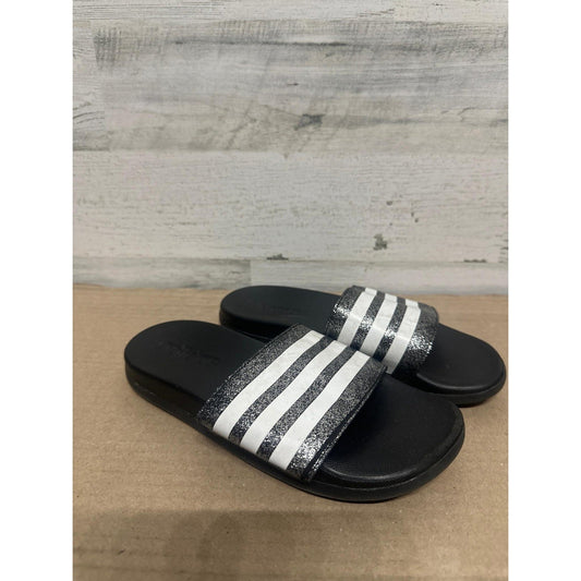 Adidas Slides Girls Size 2 Black Silver Glitter 3-Stripes0