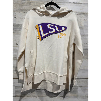 Pressbox LSU Tigers Hoodie Women Medium Cream Pennant Bows High-Low NWT0