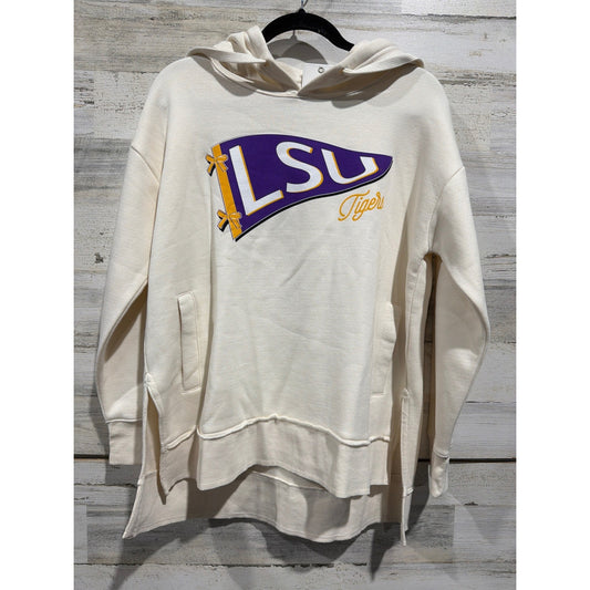 Pressbox LSU Tigers Hoodie Women Medium Cream Pennant Bows High-Low NWT0