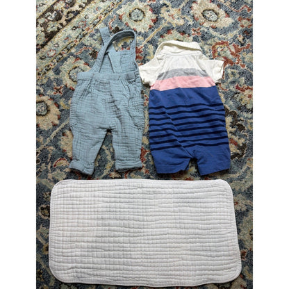 Little Planet Carter's Romper Bundle Boys Newborn Blue Muslin Nautical EUC4