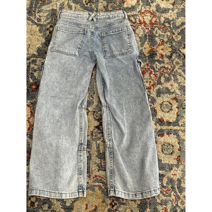 Art Class Cargo Jeans Girls 6 Light Wash Wide Leg Utility Y2K *Flawed*3