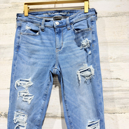 American Eagle Next Level Stretch Jegging Women 4 Long Blue Distressed Denim2