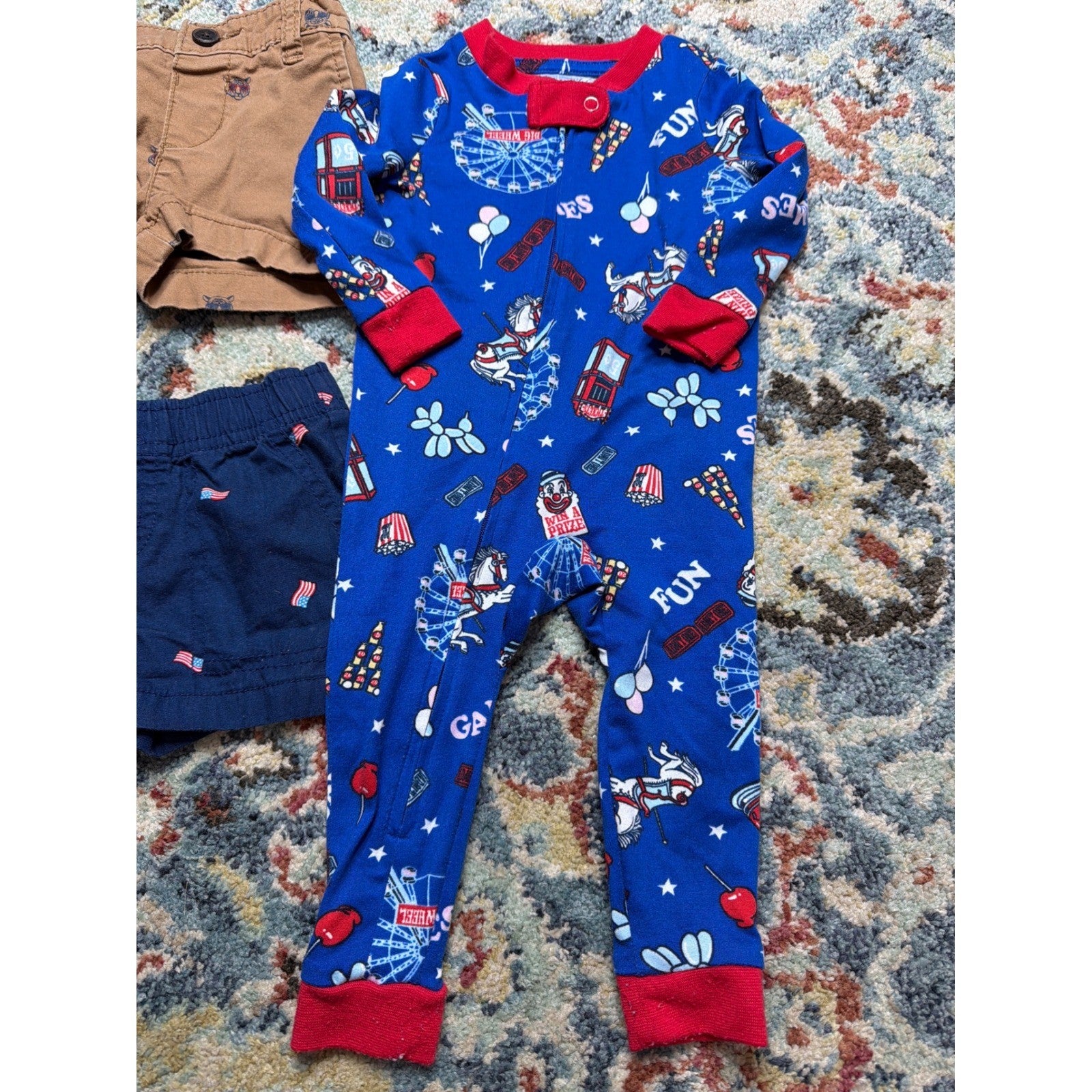 Carter's OshKosh Bundle Boys 6M Blue Plaid Patriotic Carnival Preppy GUC4