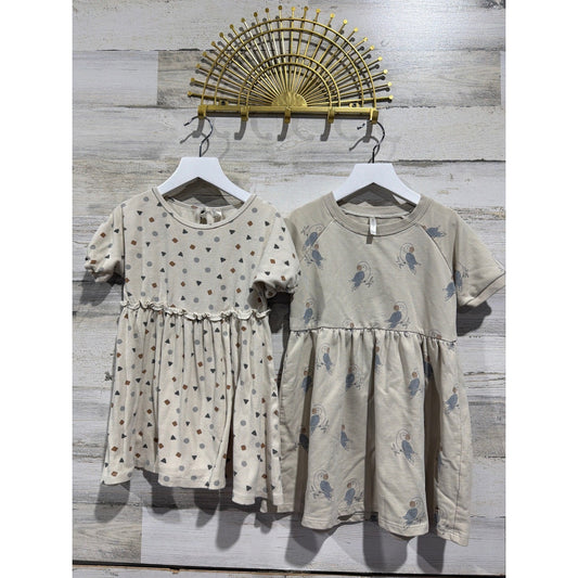 Quincy Mae Rylee + Cru Tunic Dress Bundle Girls 4-5 Neutral Geometric Parrot0