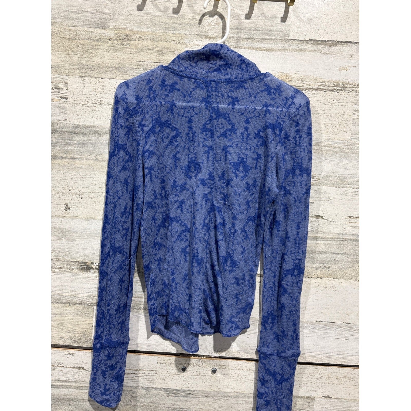 Free People Intimately Top Women S Blue Floral Mock Neck Thermal Boho2