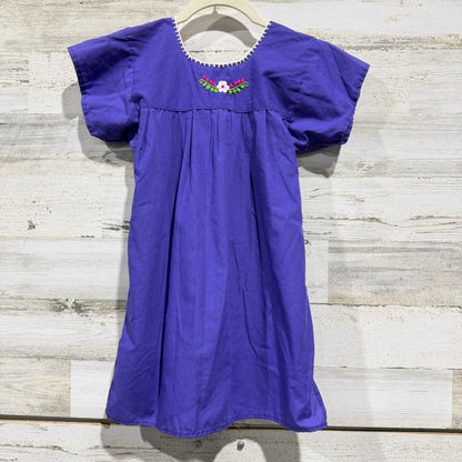 Mexican Folk Art Dress Girls 5-6 Purple Floral Embroidered Boho EUC3