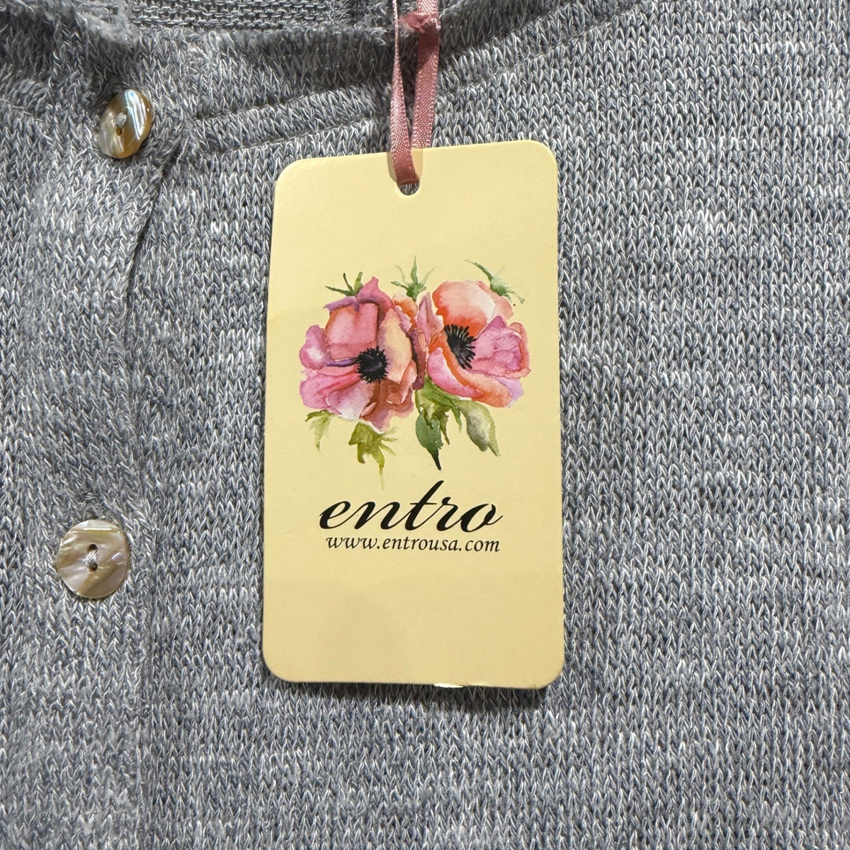 Entro Button Front Knit Top Women Large Gray Rayon Blend Boho NWT1