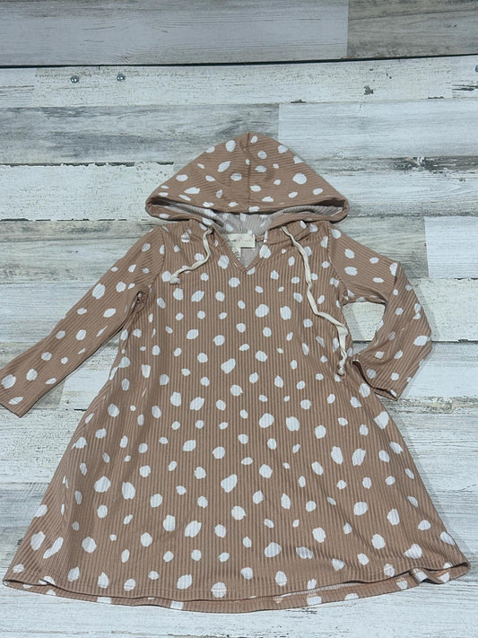 Perfect Peach Hoodie Dress Girls 4T Tan Polka Dot Ribbed Knit EUC0