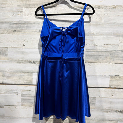 City Studio Lace Up Back Fit & Flare Dress Women 17 Royal Blue Satin Flawed*4