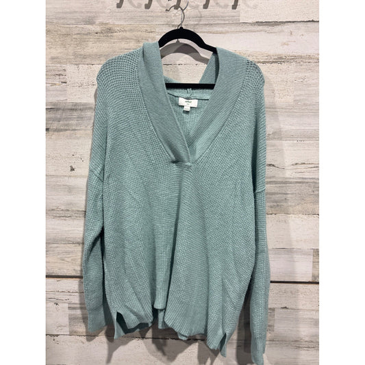 Aerie Knitted Sweater Women Medium Green V-Neck Oversized Coastal Boho EUC0