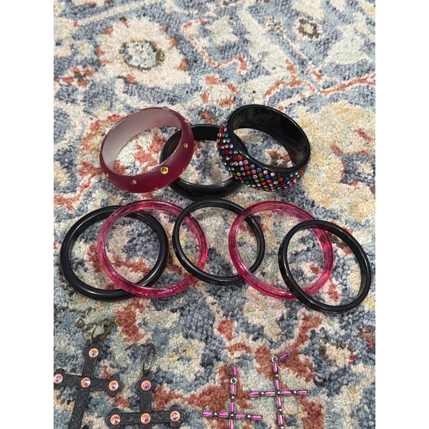Jewelry Lot Women Multi Bangle Cross Earrings Gothic Y2K EUC3