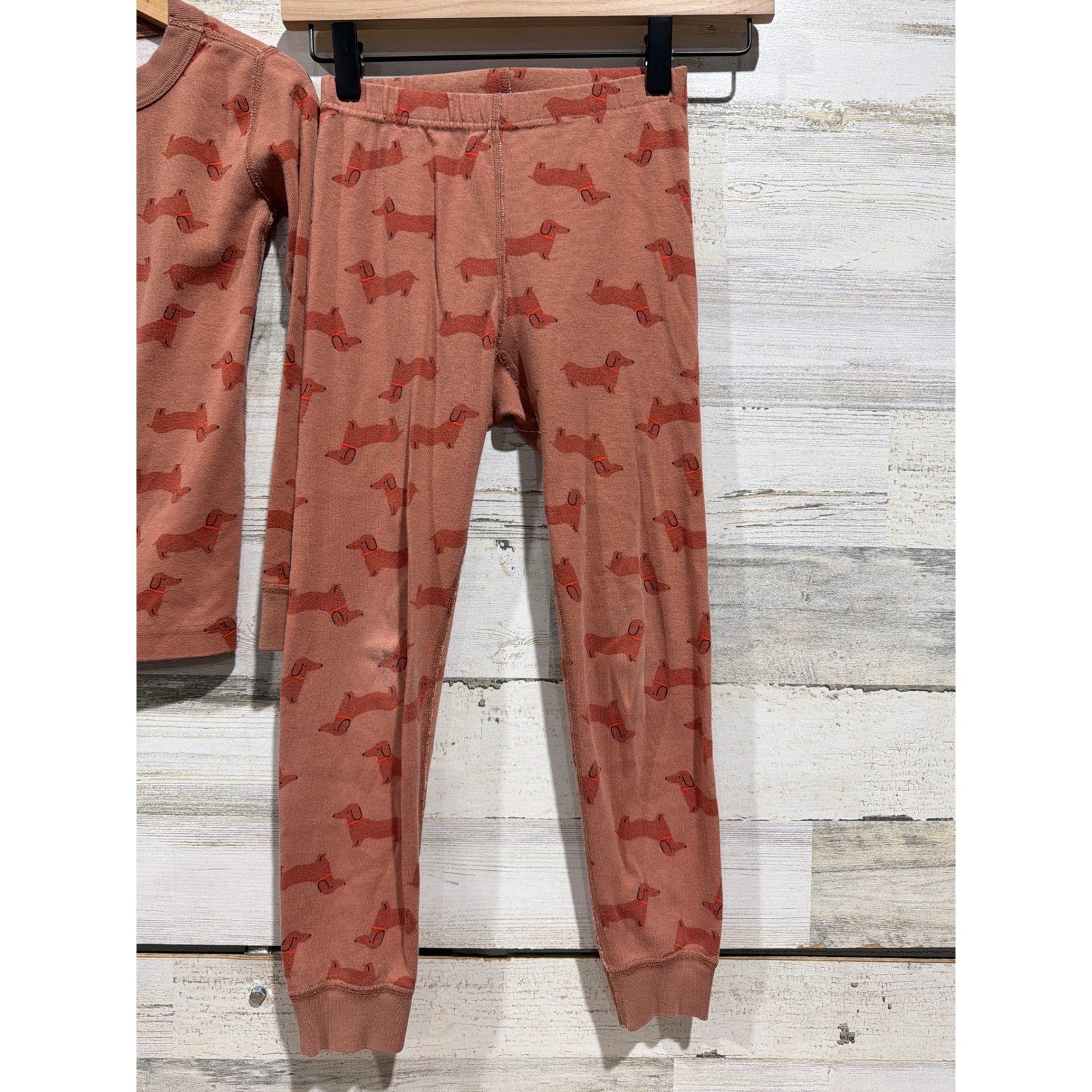 Hanna Andersson Pajamas 6-7 120cm Brown Dachshund Dog Organic Cotton *Flawed3