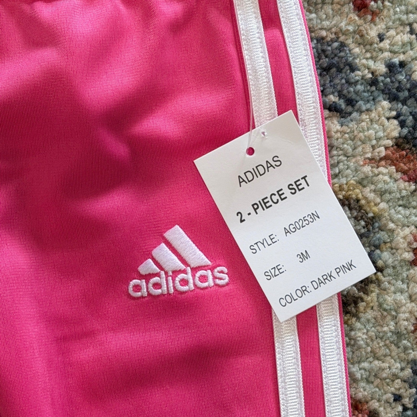 Adidas Tracksuit 2 Piece Set Girls 3M Dark Pink Sporty NWT5